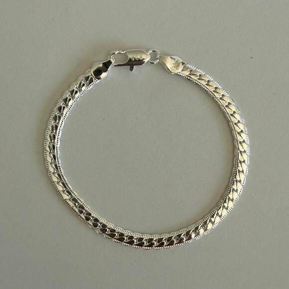 Y2K Sterling Silver 925 Snake Chain Bracelet 8 Inch Unisex Stainless Steel - Picture 2 of 7